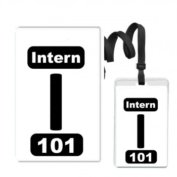 Numbered White PVC 2 Panel Custom Badge with Clear Vinyl Zipper Badge Holder + Black 3/8" Break Away Lanyard- 10 Pcs Pack